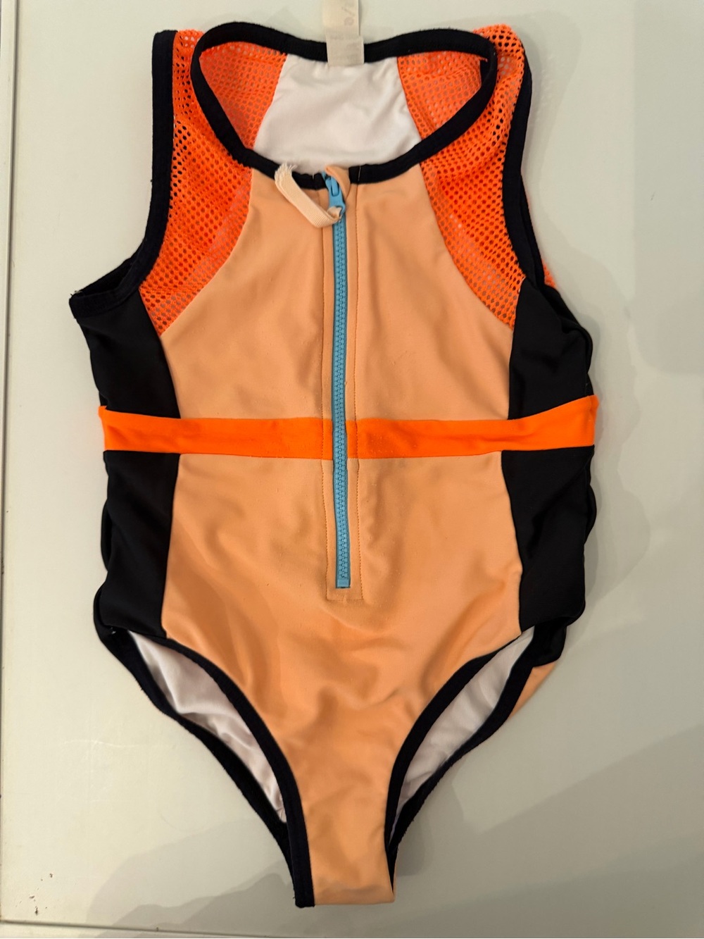 Tia Cibani Size 5/6 Kids Peach and Orange Zip-Front One-Piece Swimsuit